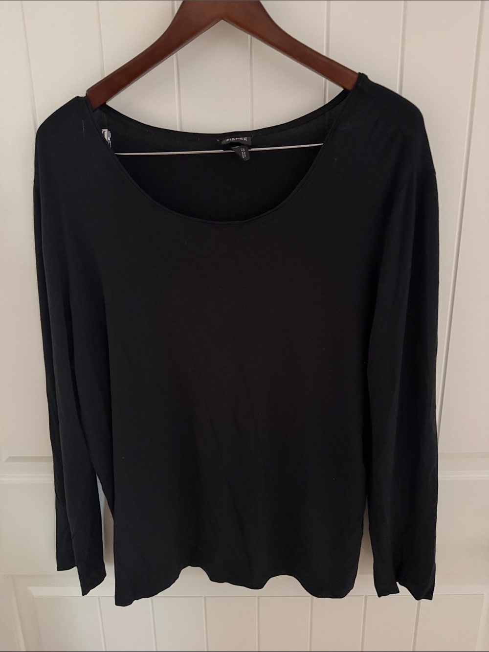 Eileen Fisher Black Long-Sleeve Scoop Neck Tee